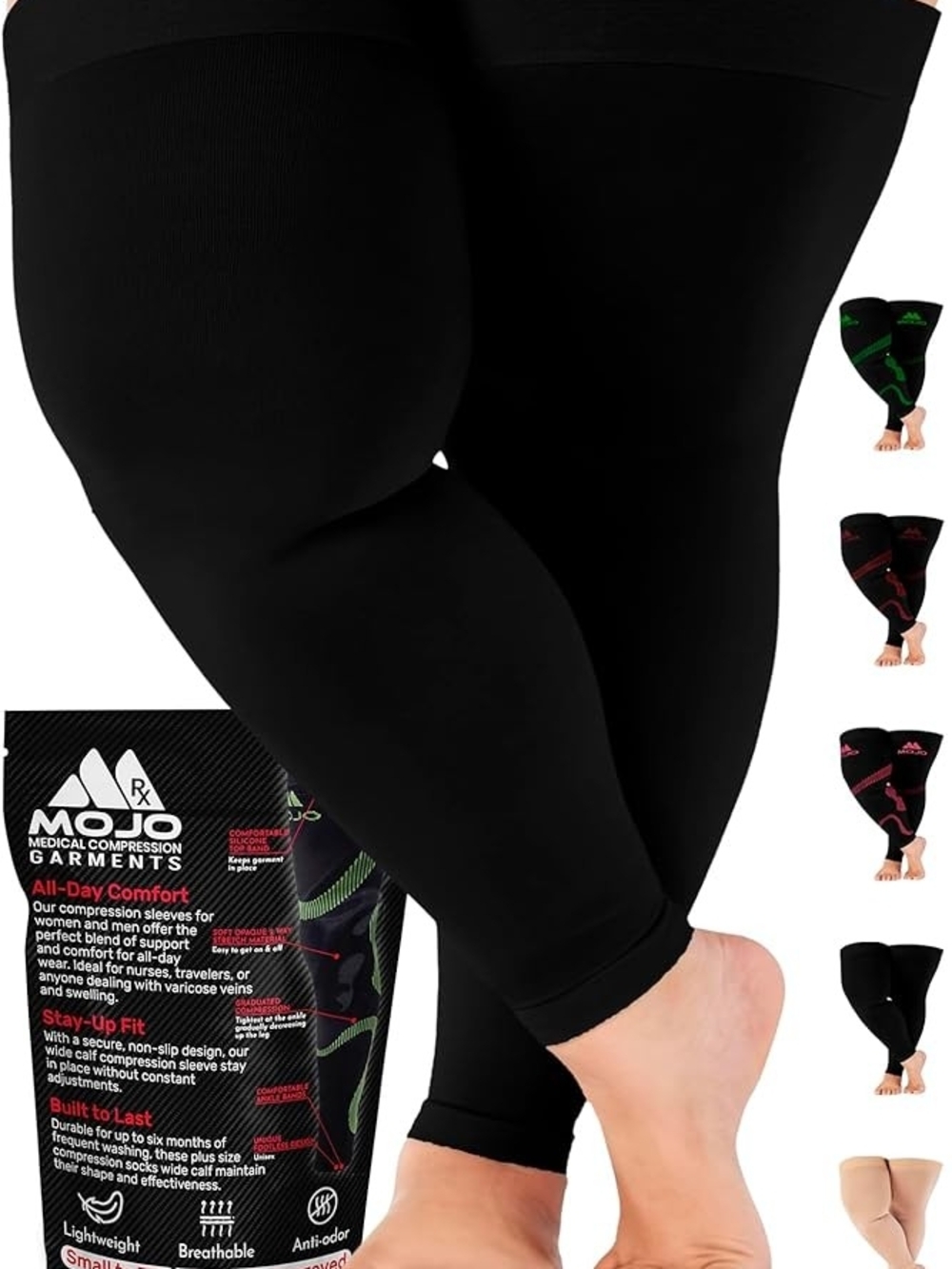 Mojo Medical Compression Calf Sleeves - Black 20-30 mmHg 5XL